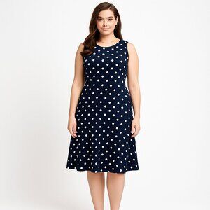Lauren Ralph Lauren Women Polka Dot Jersey Dress Black Sleeveless Stretch Size 8